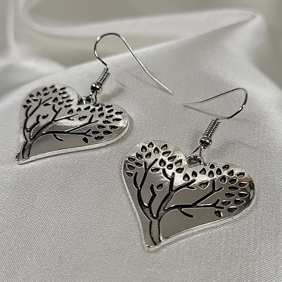 Nature's Beauty Heart and Tree Drop Earrings - Picture 5 of 6